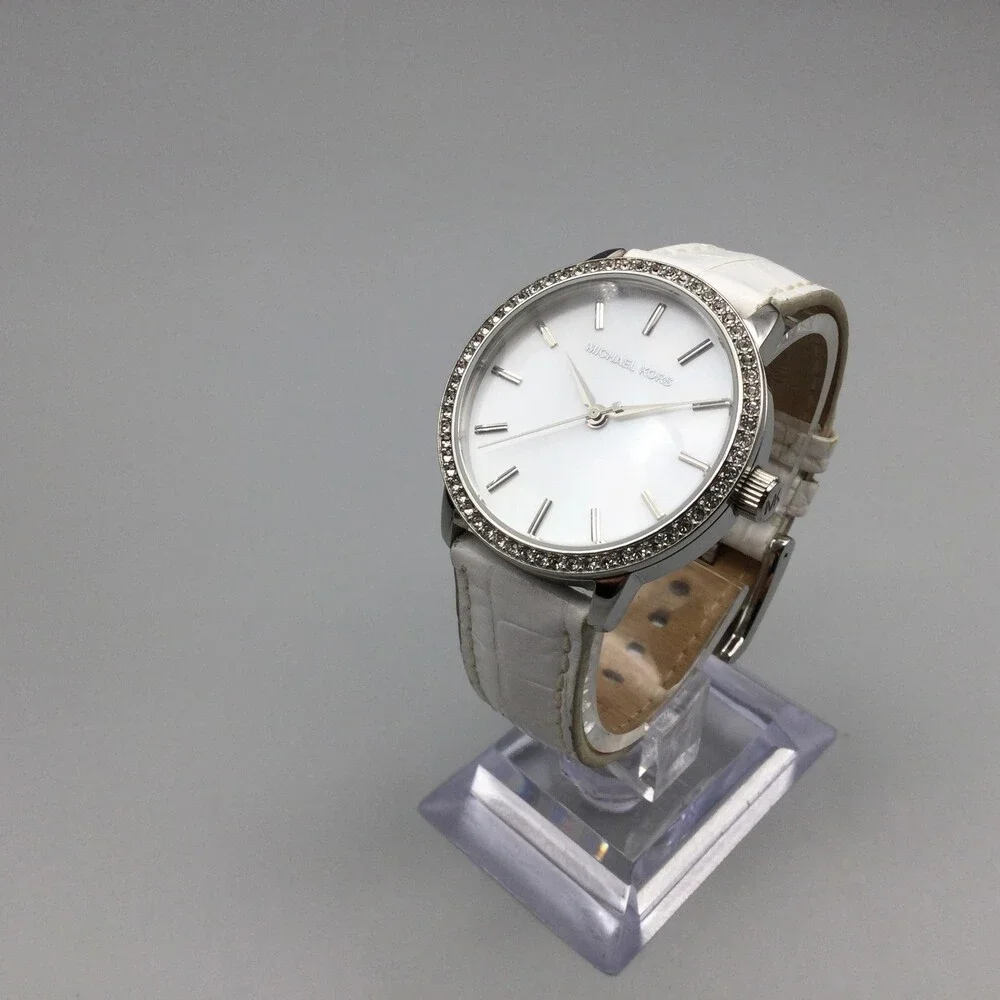 Michael Kors Womens Watch 35mm MOP Dial Crystal Leather MK-2168 New Battery